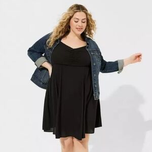 Torrid NWT Black Challis Shirred Skater Dress Lightweight Summer Dress Size 0